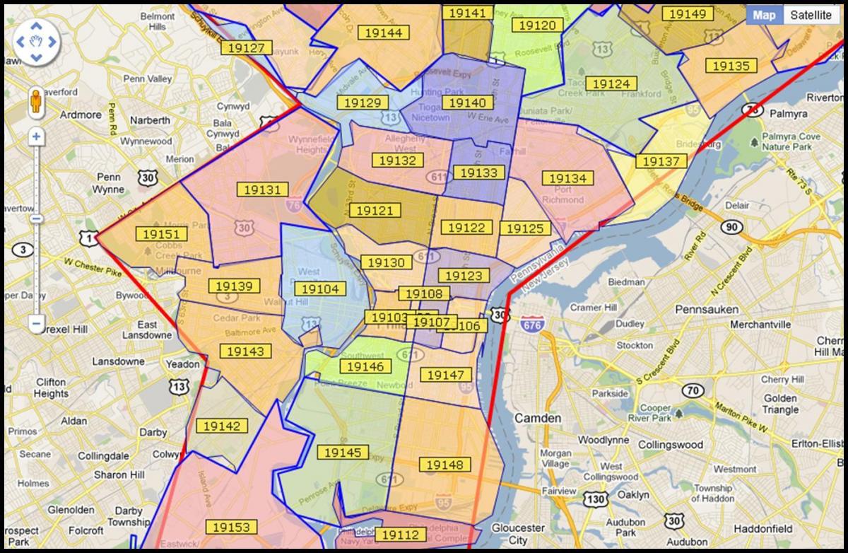 peta yang lebih besar Philadelphia kawasan