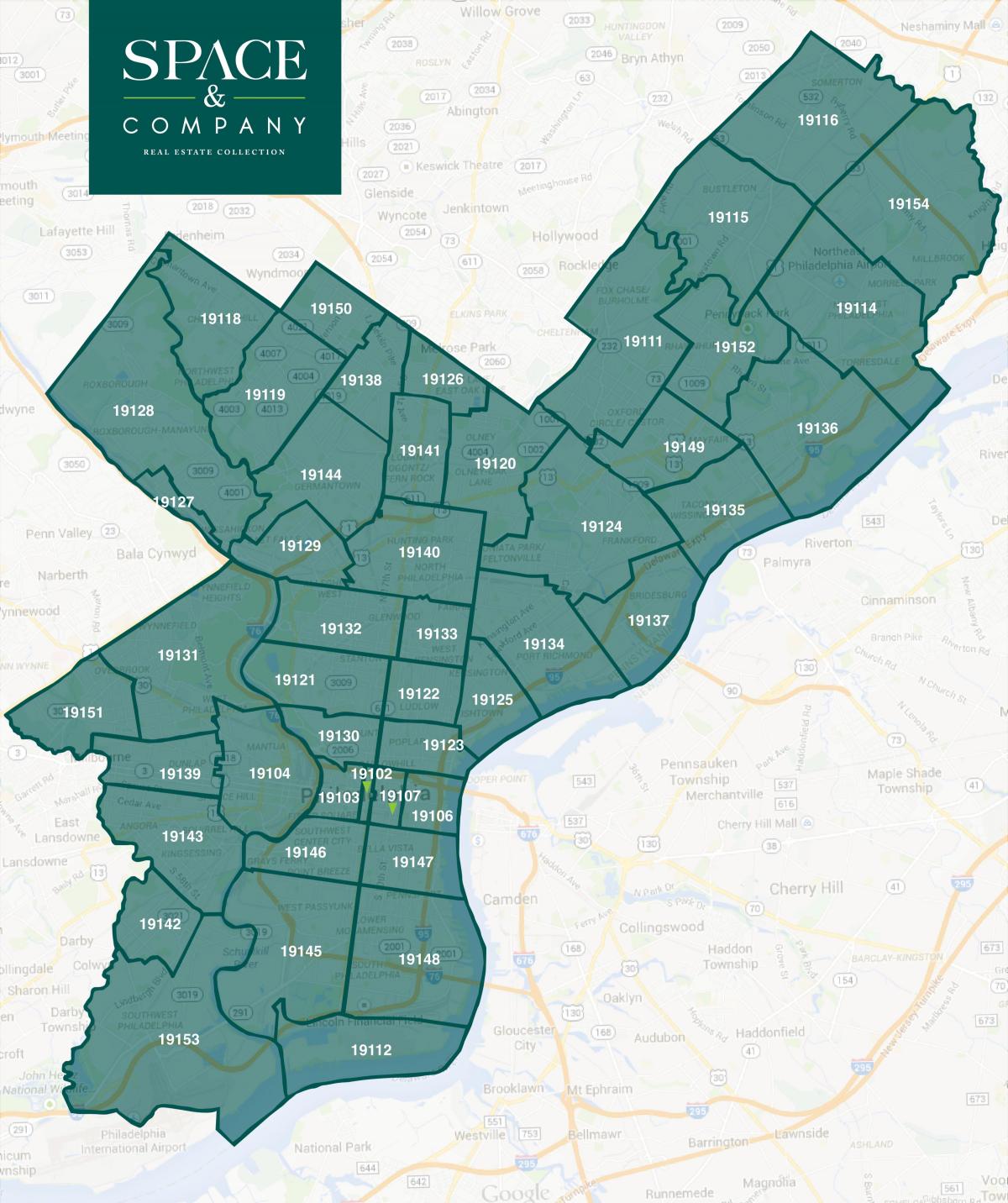 peta Philadelphia kawasan dan kod zip